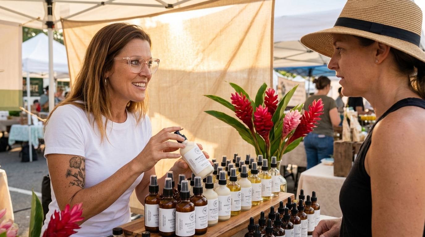 Selling Awapuhi products at the local farmers market
